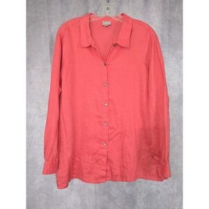 J. JILL  LARGE top linen womens pink button Down BEACHY COASTAL Resort
